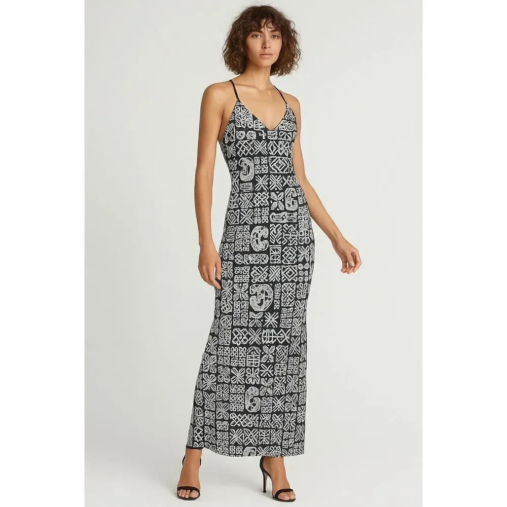 Cosabella Printed Surplice Wrap Maxi Dress Black Size M